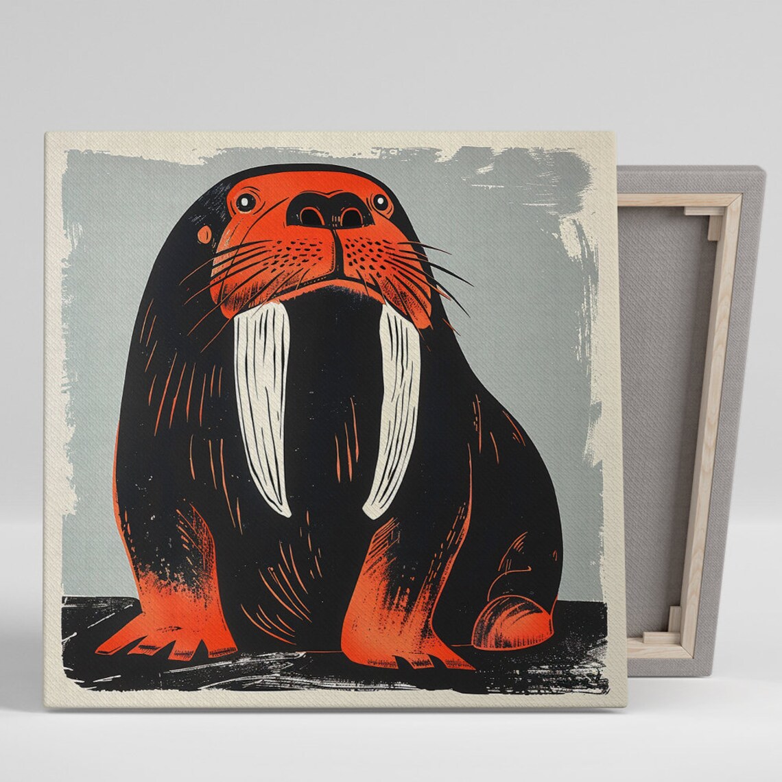 Walrus Portrait, Minimalist Animal Wall Art Print