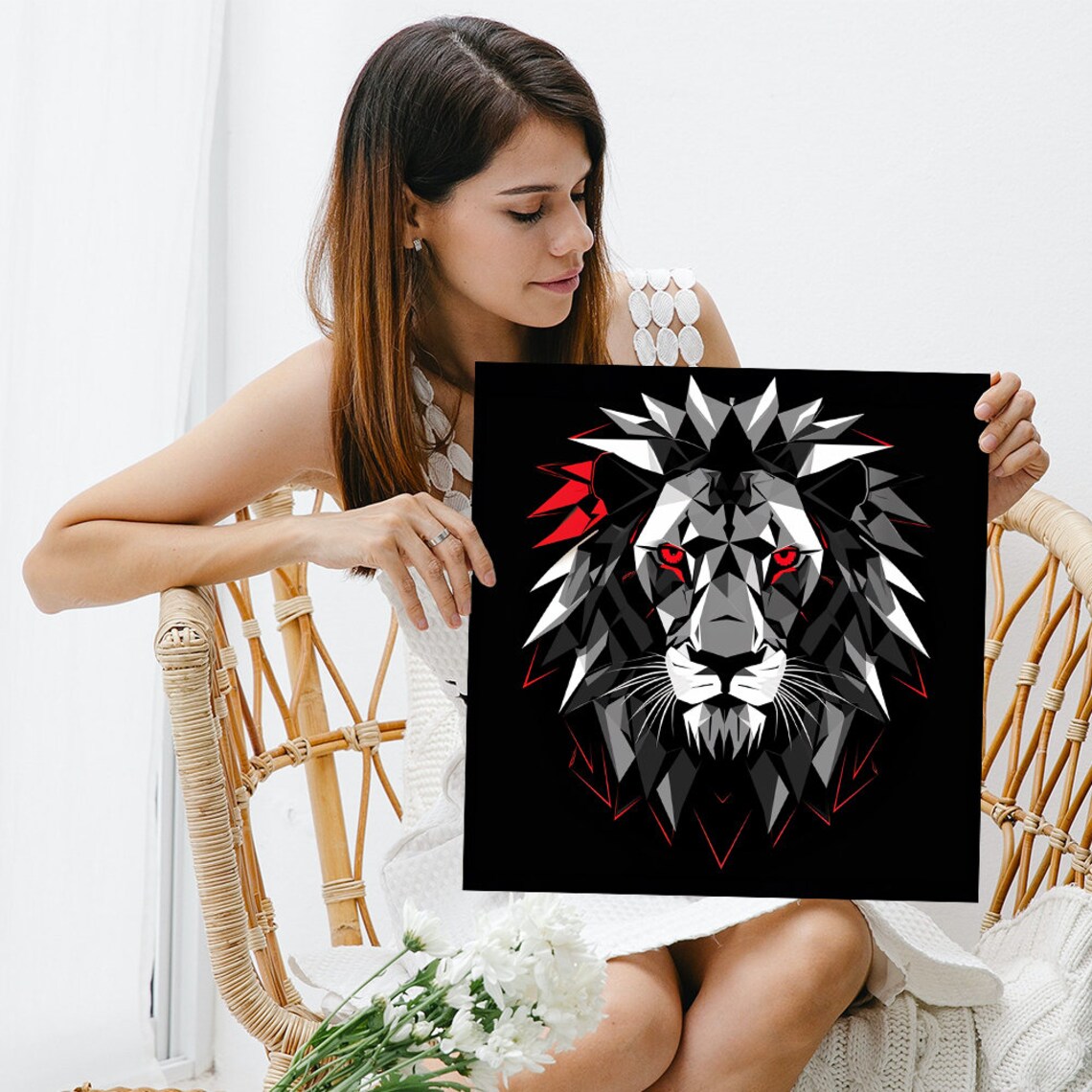 Geometric Lion Royalty, Modern Animal Art Print - Image 3