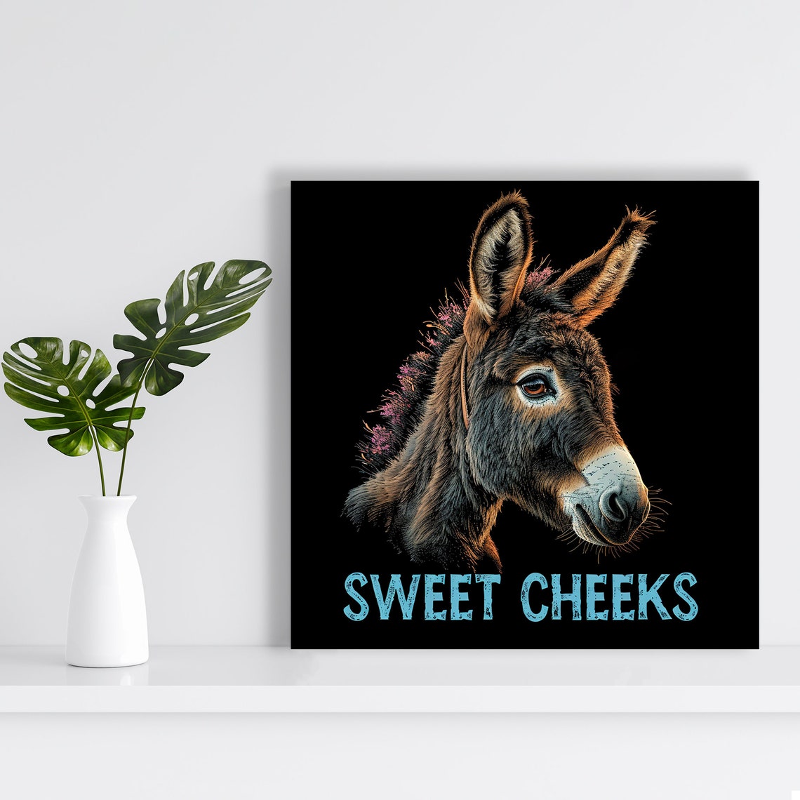 Sweet Cheeks Donkey Portrait on Black Background Rustic Quote Wall Art - Image 2
