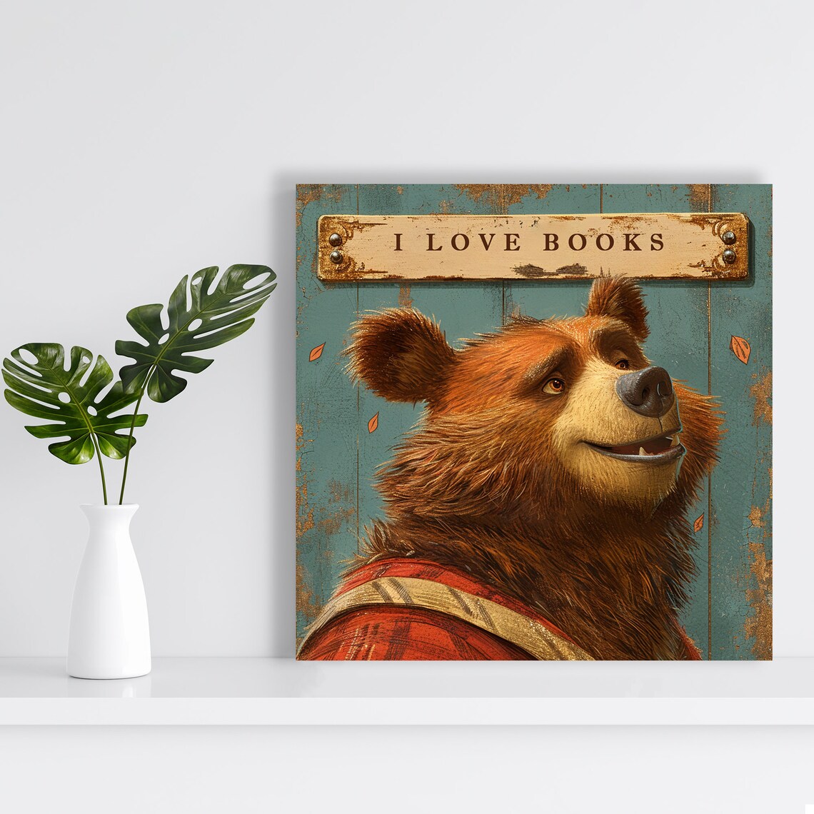 Bookworm Bear Whimsical Farmhouse Wall Art Print - Image 2