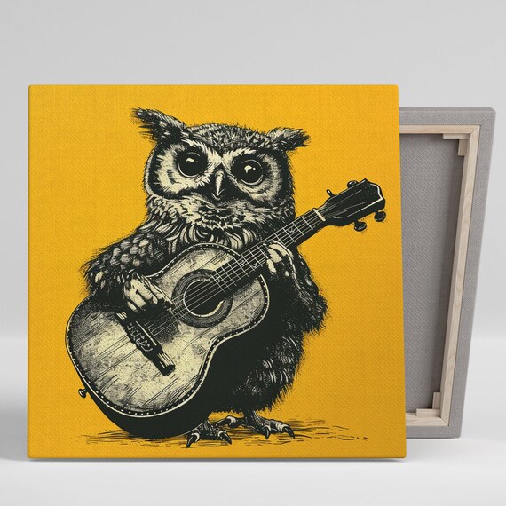Owl Serenade Art Print, Whimsical Animal Music Decor