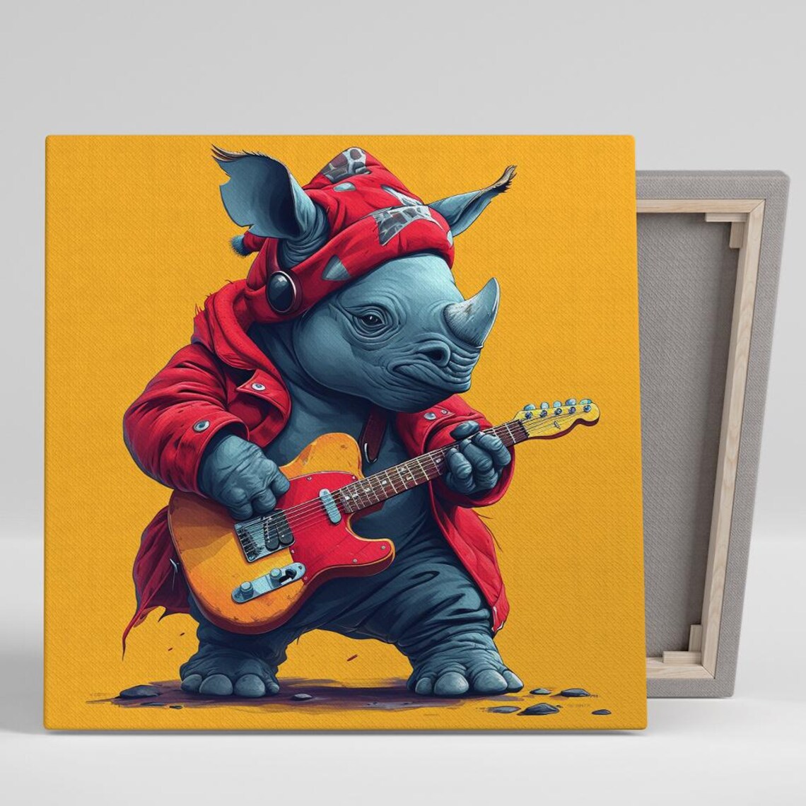 Rocking Rhino Wall Art Or Poster Whimsical Animal Decor Living Room Game Room Childrens Room Office Wall Art Colorful Music Art