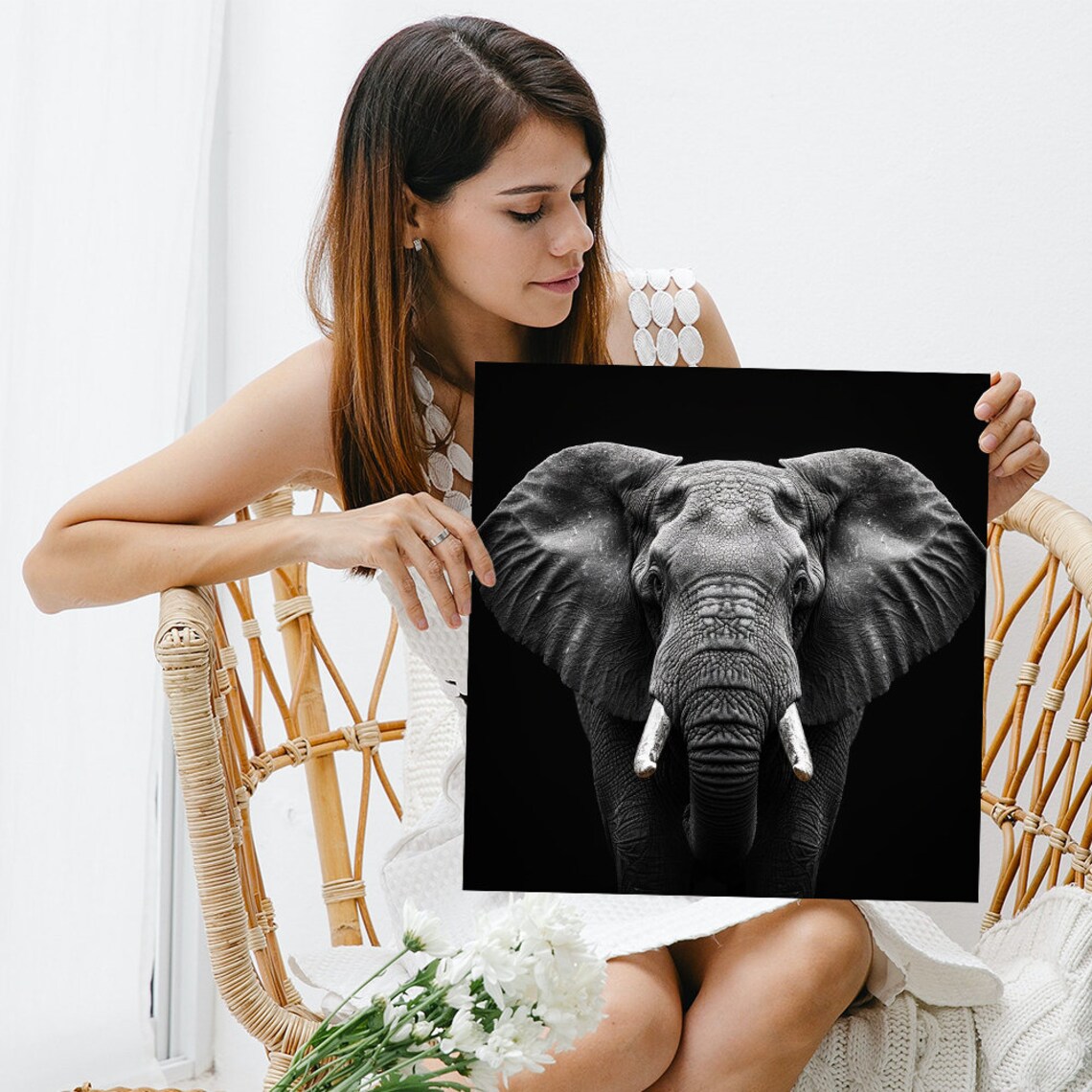 Elephant Minimalist Art Print, Black and White - Image 3