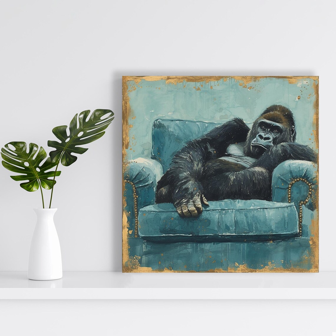 Whimsical Gorilla Modern Minimalist Art Print - Image 2