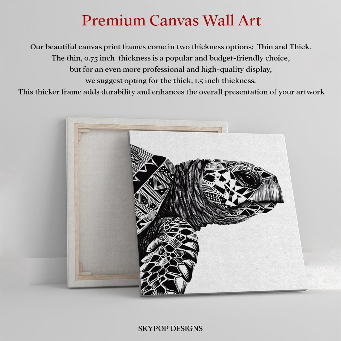 Sea Turtle Side Profile Geometric Tribal Black and White Poster - Image 3
