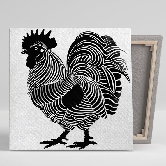 Zebra Striped Rooster Minimalist Animal Art Print
