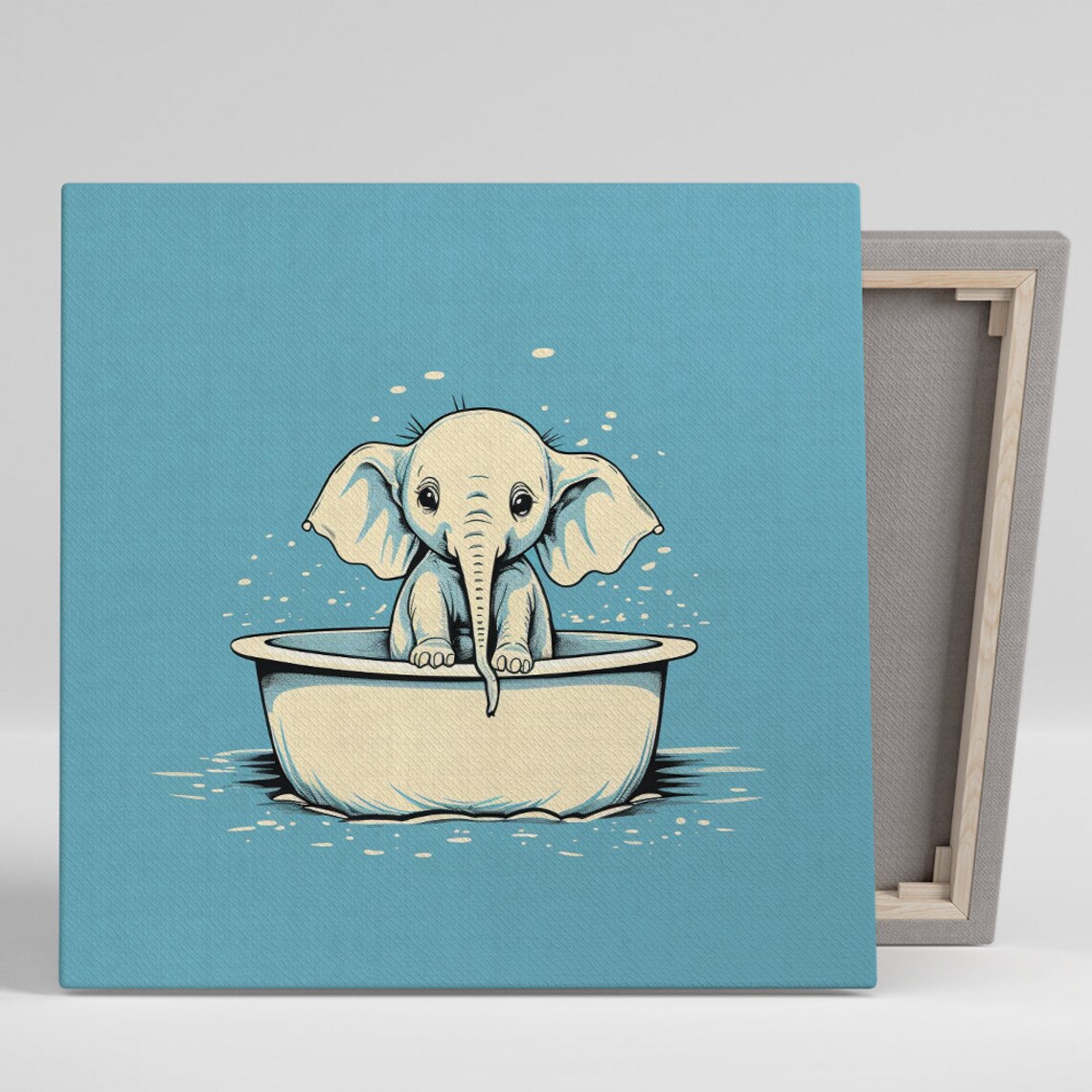 Cute Baby Elephant Bubble Bath Tub Whimsical Kids Bathroom Decor Poster