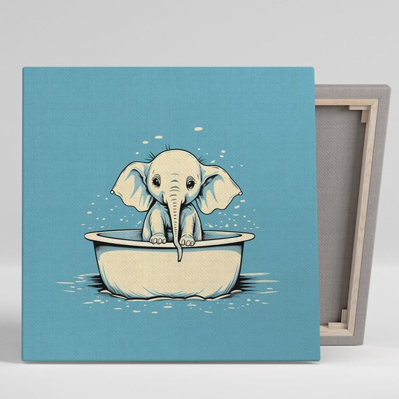Cute Baby Elephant Bubble Bath Tub Whimsical Kids Bathroom Decor Poster