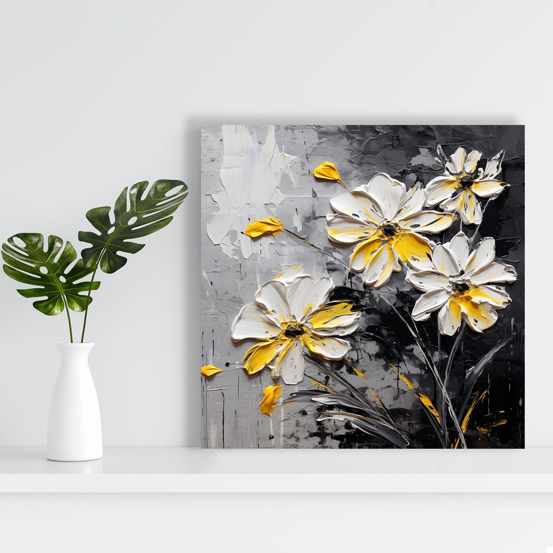 White And Gold Flower Art Print, Contemporary Whimsical Decor - Image 2