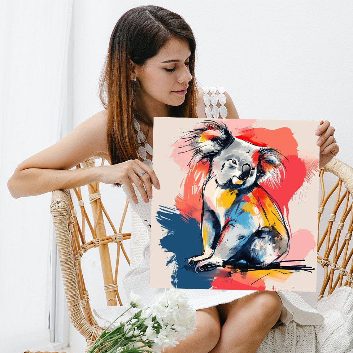 Watercolor Koala Splash Painting Bold Red Blue Yellow Animal Poster - Image 3