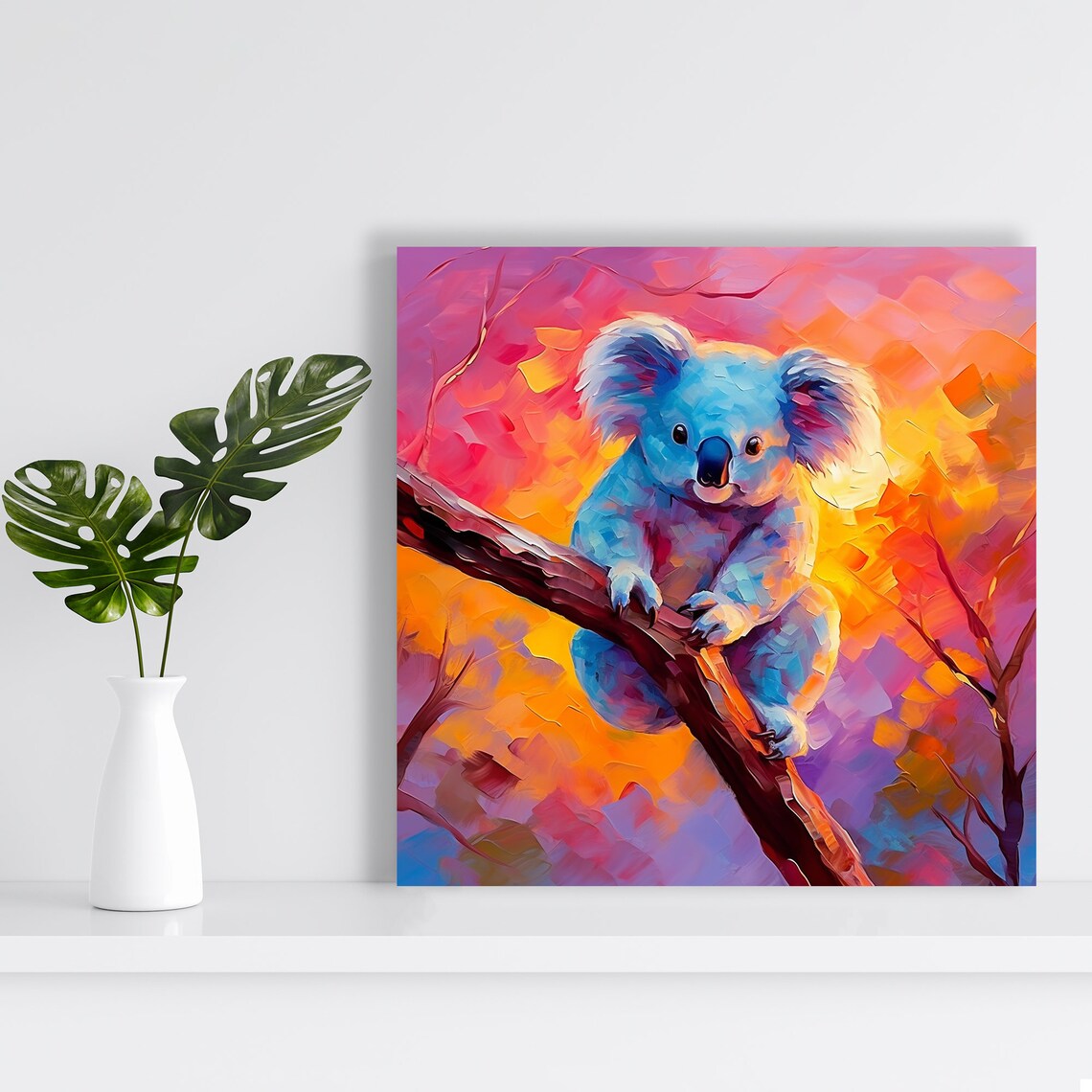 Dreamy Koala On Branch Sunset Pink Orange Blue Colorful Nursery Art Poster - Image 2