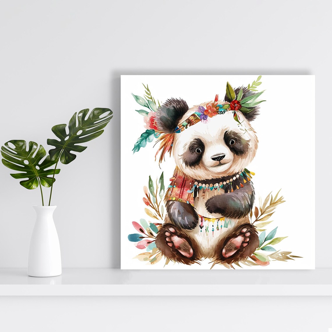 Boho Panda Blossom Nursery Animal Decor Art Print - Image 2