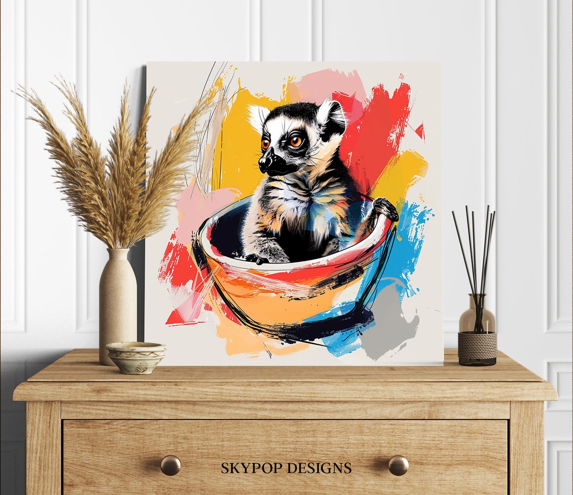 Ring Tailed Lemur In Teacup Colorful Pop Art Whimsical Poster - Image 2