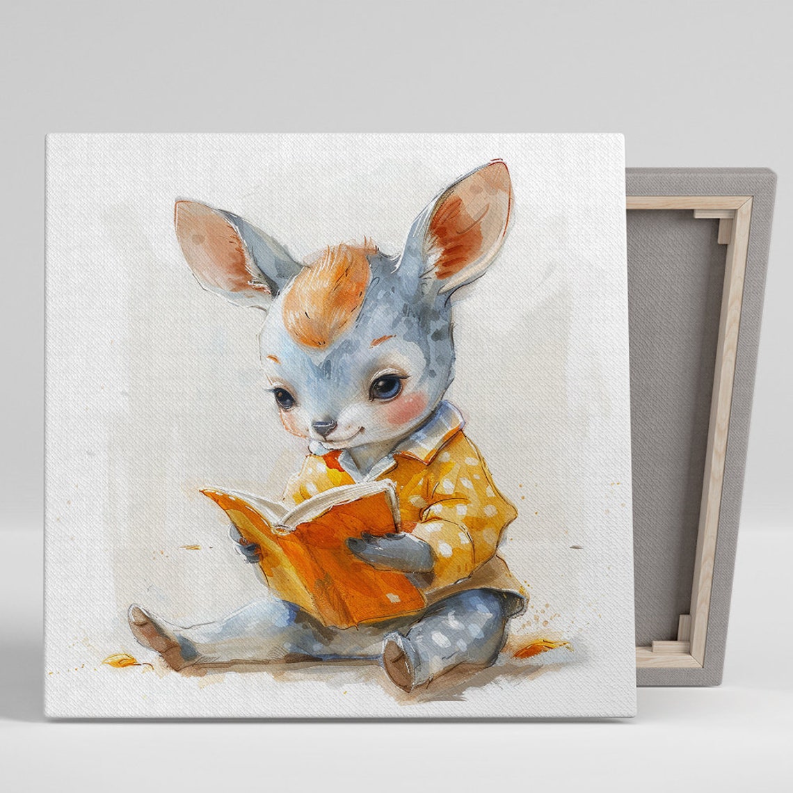 Bunny Reading Bedtime Book Soft Watercolor Nursery Wall Poster