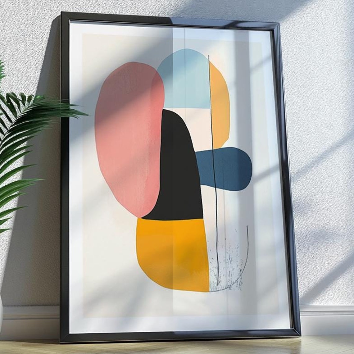 Pink Black and Mustard Playful Abstract Organic Shapes Wall Poster
