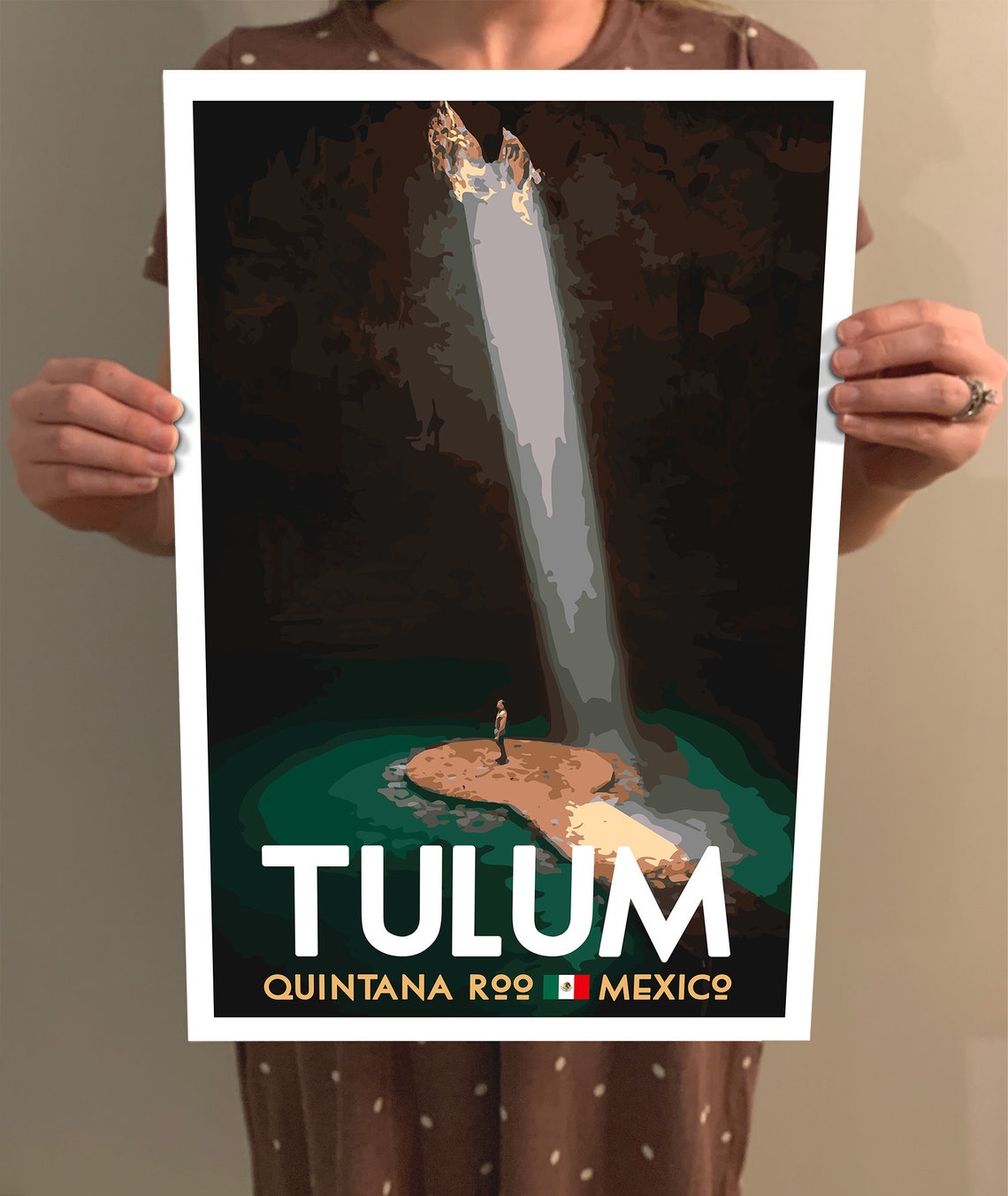 Tulum Mexico Quintana Roo Cenote Light Beam Travel Style Poster - Image 2