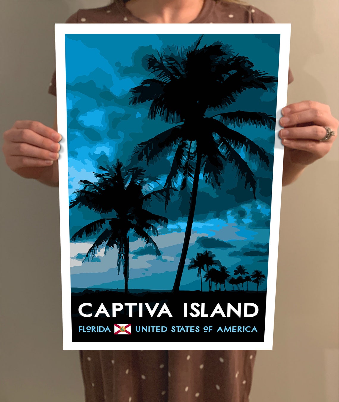 Captiva Island Florida Palm Silhouette Sunset Vintage Travel Poster - Image 2