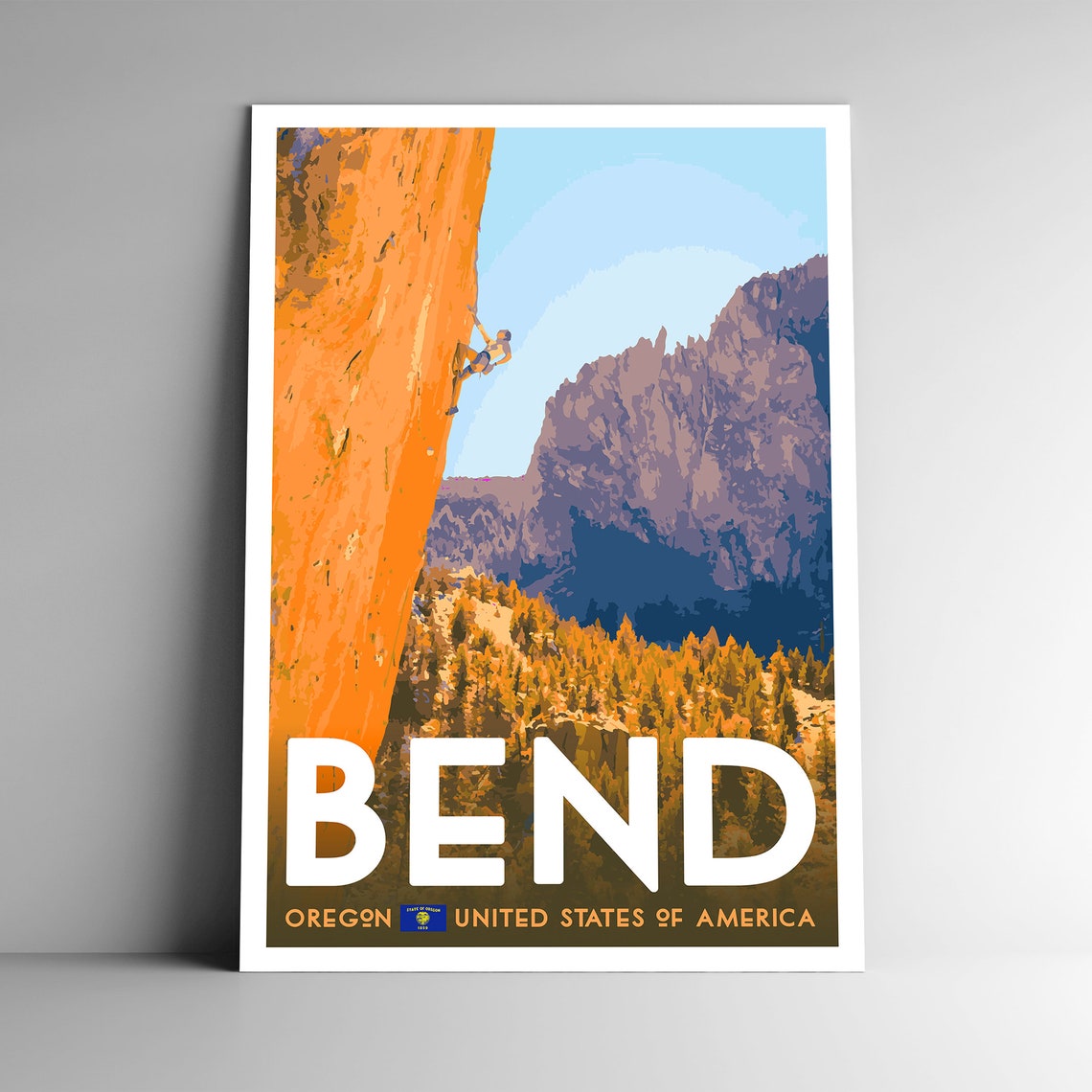 Bend Oregon Rock Climber Vintage Travel Poster For Adventure Lovers