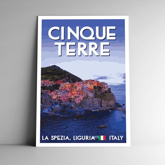 Cinque Terre Vintage Travel Poster, Italy Liguria