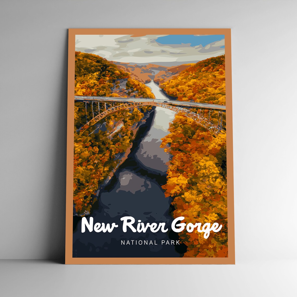 New River Gorge National Park Bridge Retro Fall Foliage Travel Poster