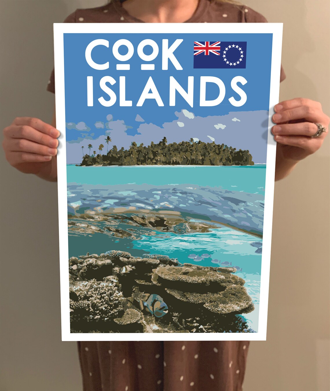 Cook Islands Vintage Travel Poster Tropical Island Coral Reef Art - Image 2