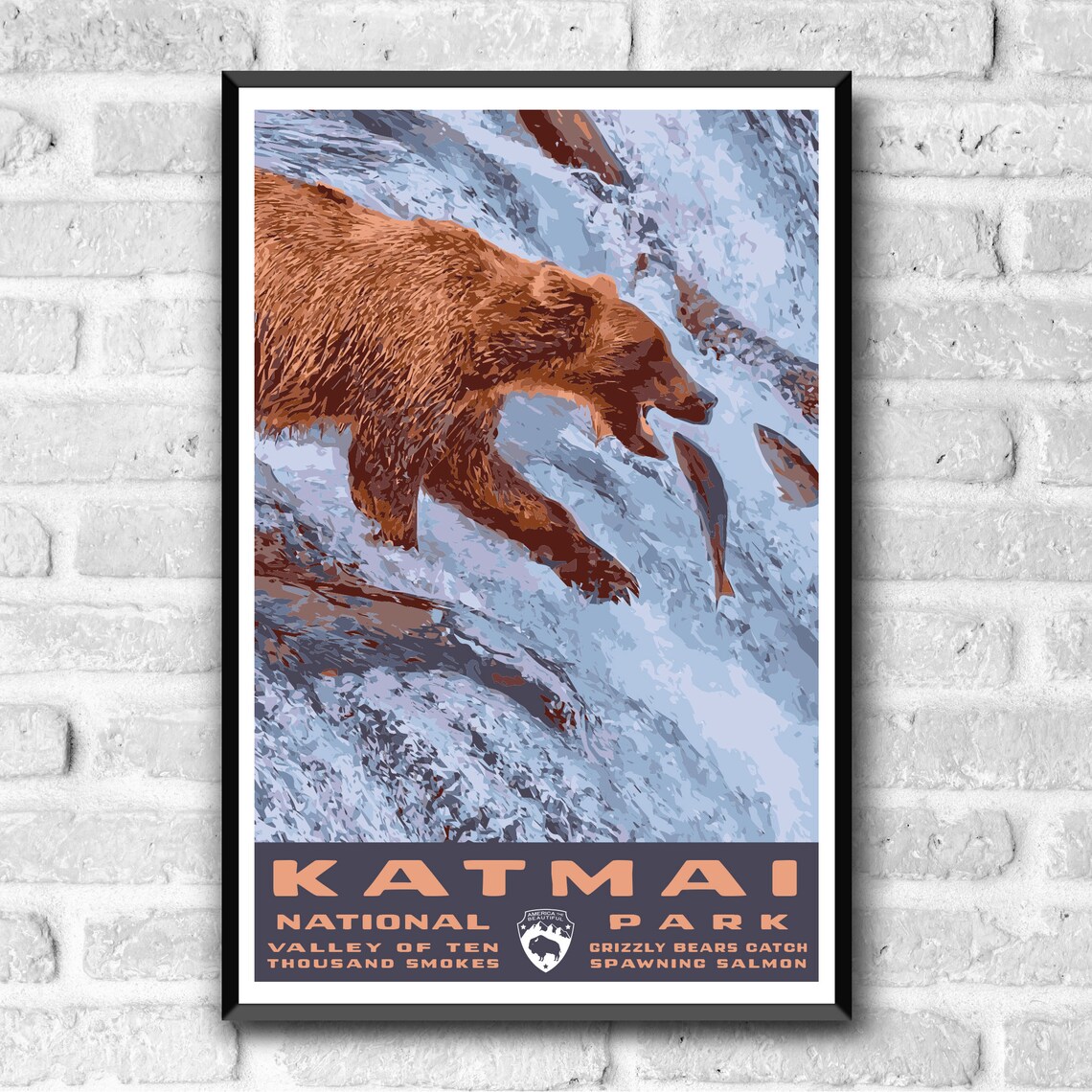 Katmai National Park Vintage Travel Poster, Alaska - Image 2