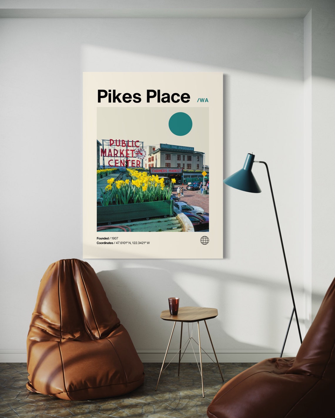 Pikes Place Seattle Minimalist Mid Century Modern Public Market Poster - Image 2