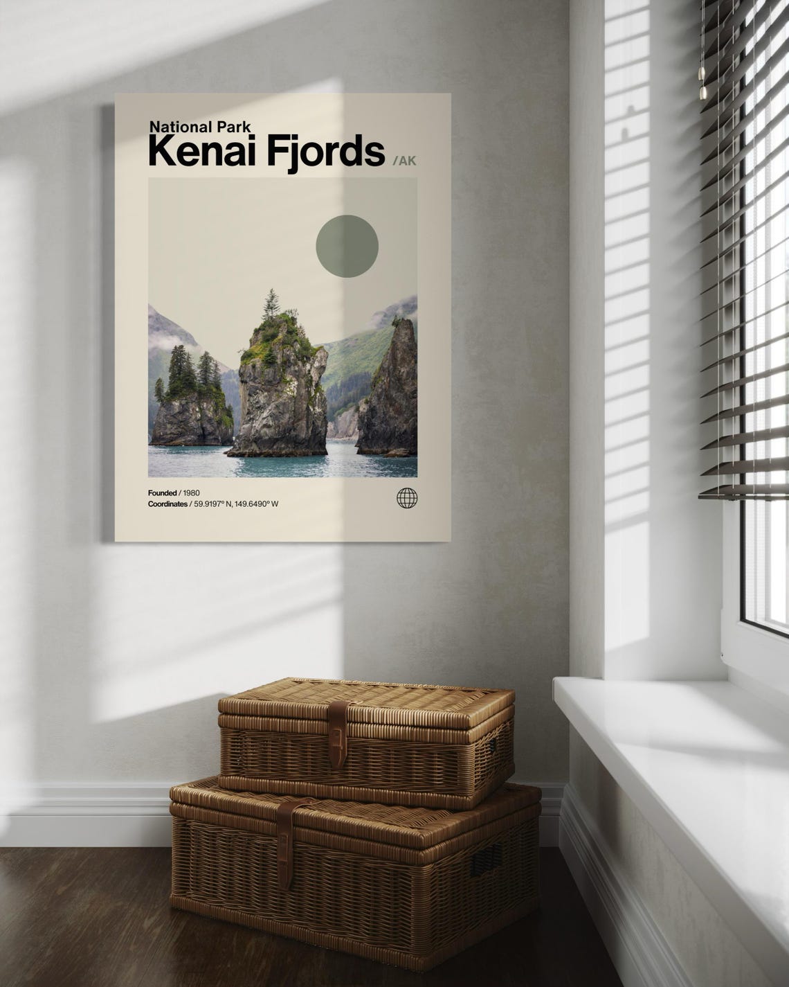 Kenai Fjords Poster Minimalist Helvetica Mid Century Modern Kenai Fjords Travel Print Kenai Fjords Wall Art Kenai Fjords Alaska Print - Image 2