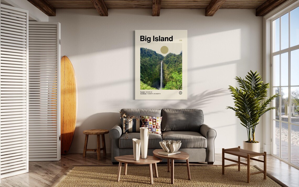 Big Island Hawaii Waterfall Lush Gorge Minimalist Travel Poster - Image 3