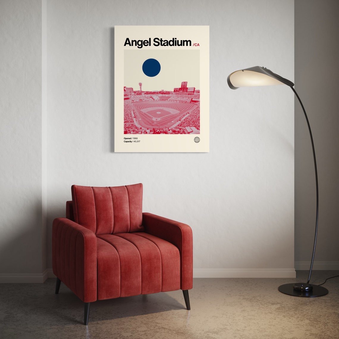 Angel Stadium Anaheim Minimalist Mid Century Modern Baseball Poster - Image 3