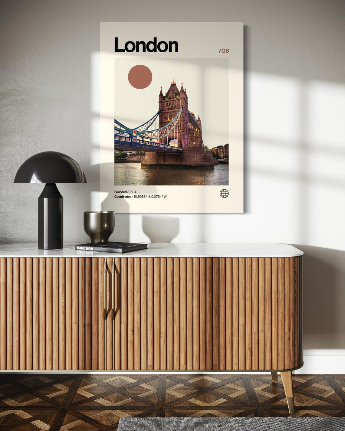 London Poster Minimalist Helvetica Mid Century Modern London Travel Print London Wall Art London England Print Tower Bridge Art - Image 3