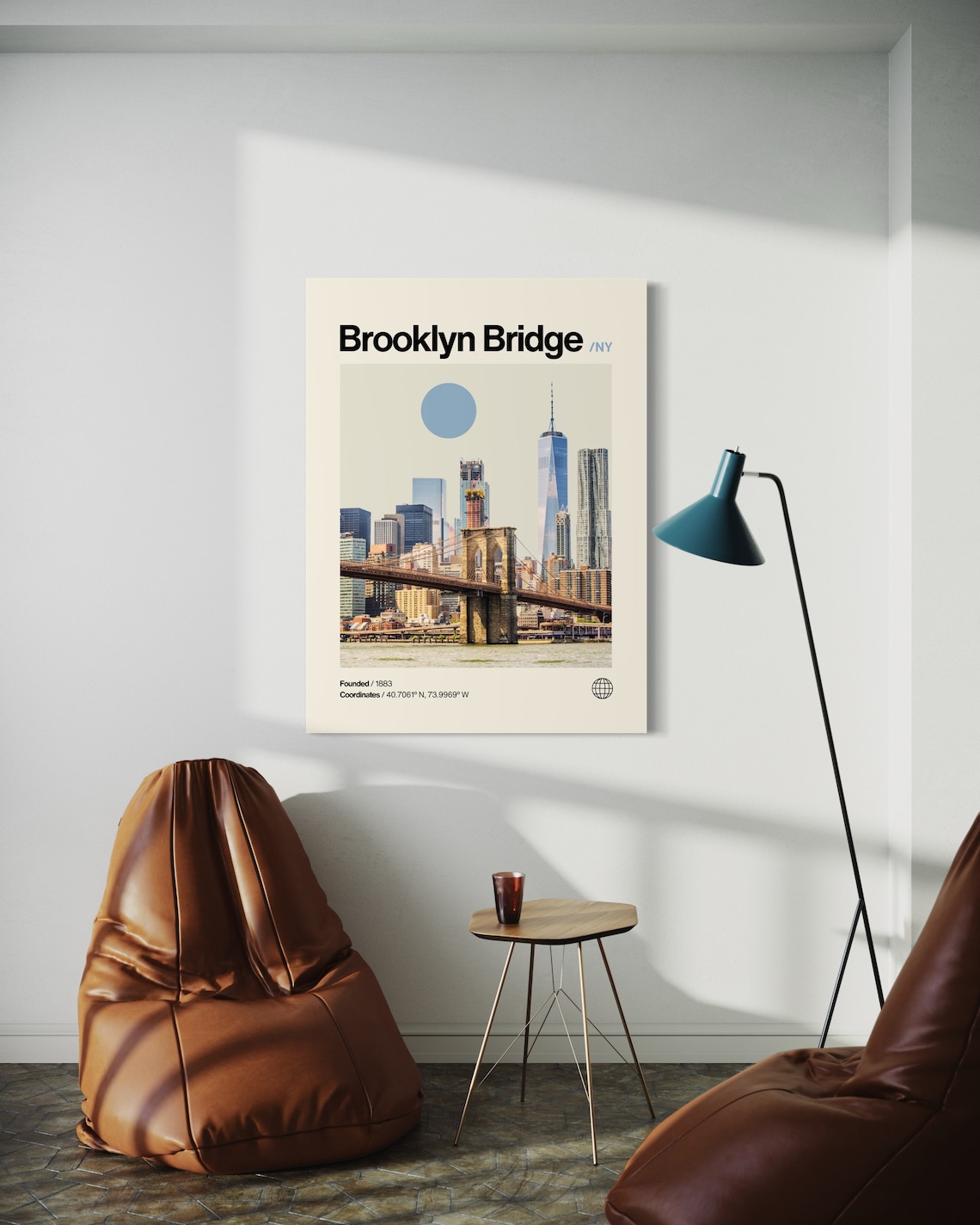 Brooklyn Bridge New York City Skyline Helvetica Travel Poster - Image 2