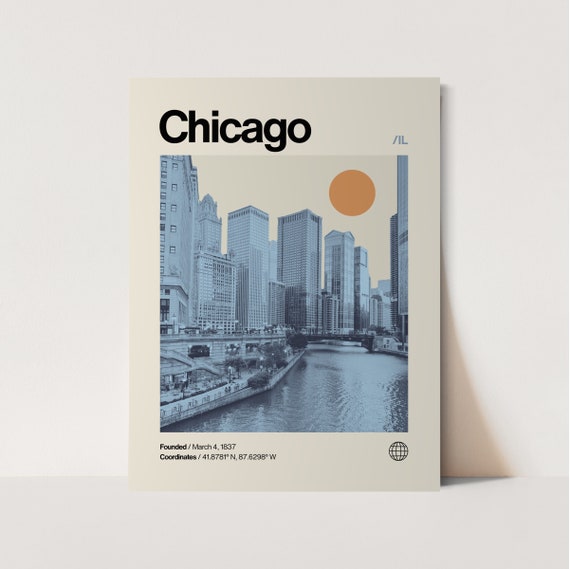 Chicago Minimalist Mid-Century Travel Poster Print