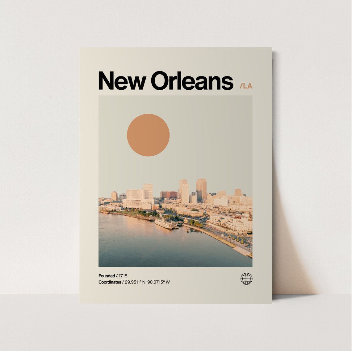 New Orleans Louisiana Riverfront Skyline Minimalist Travel Poster Art