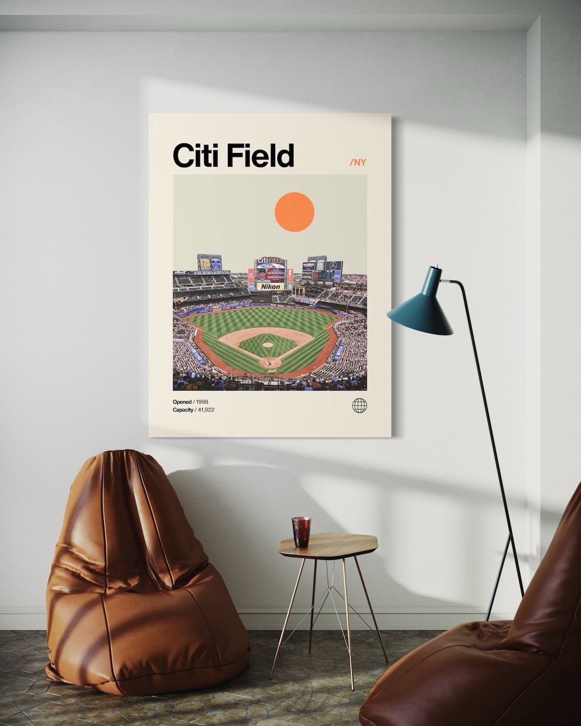 Citi Field Minimalist Mid-Century Baseball Art Print - Image 2