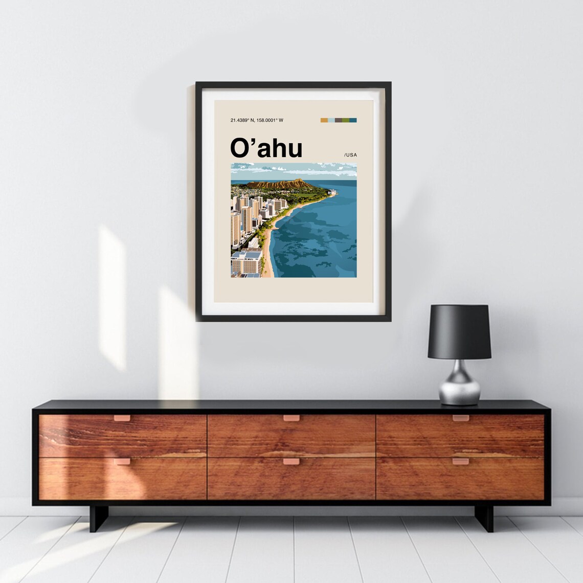 Oahu Hawaii Waikiki Beach Diamond Head Minimalist Travel Poster - Image 3