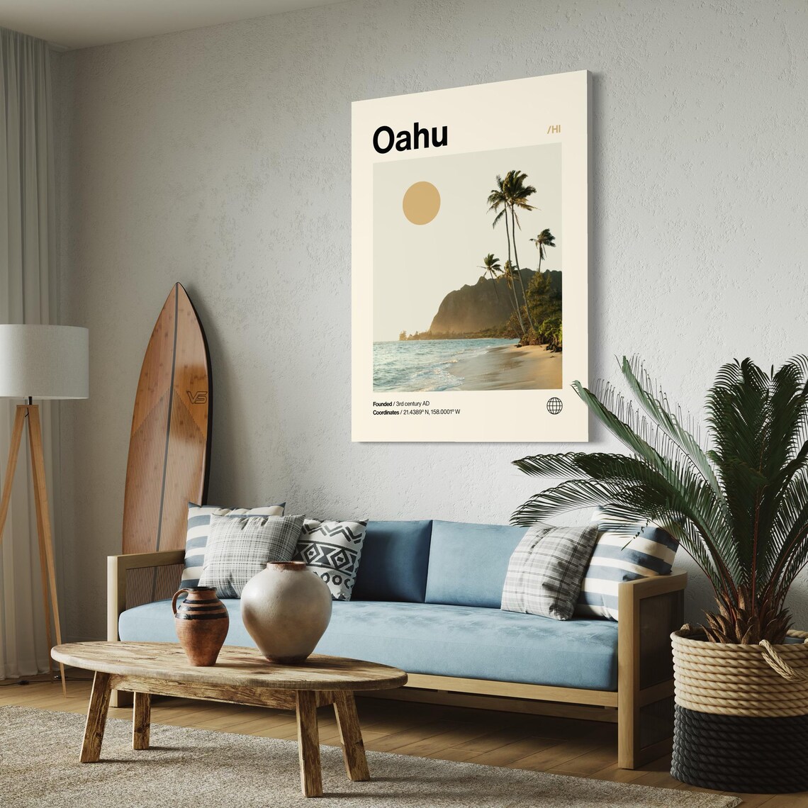 Oahu Minimalist Mid Century Modern Travel Poster - Image 2