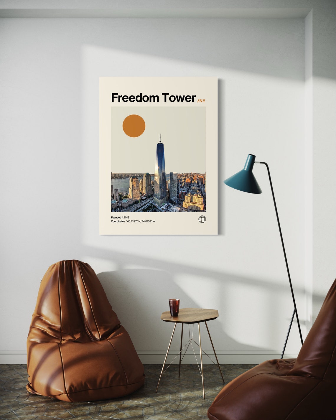 Freedom Tower NYC Minimalist Mid Century Modern Skyline Sun Poster - Image 3