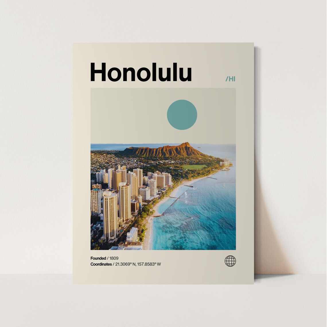 Honolulu Hawaii Oceanfront Waikiki Diamond Head Photo Travel Poster