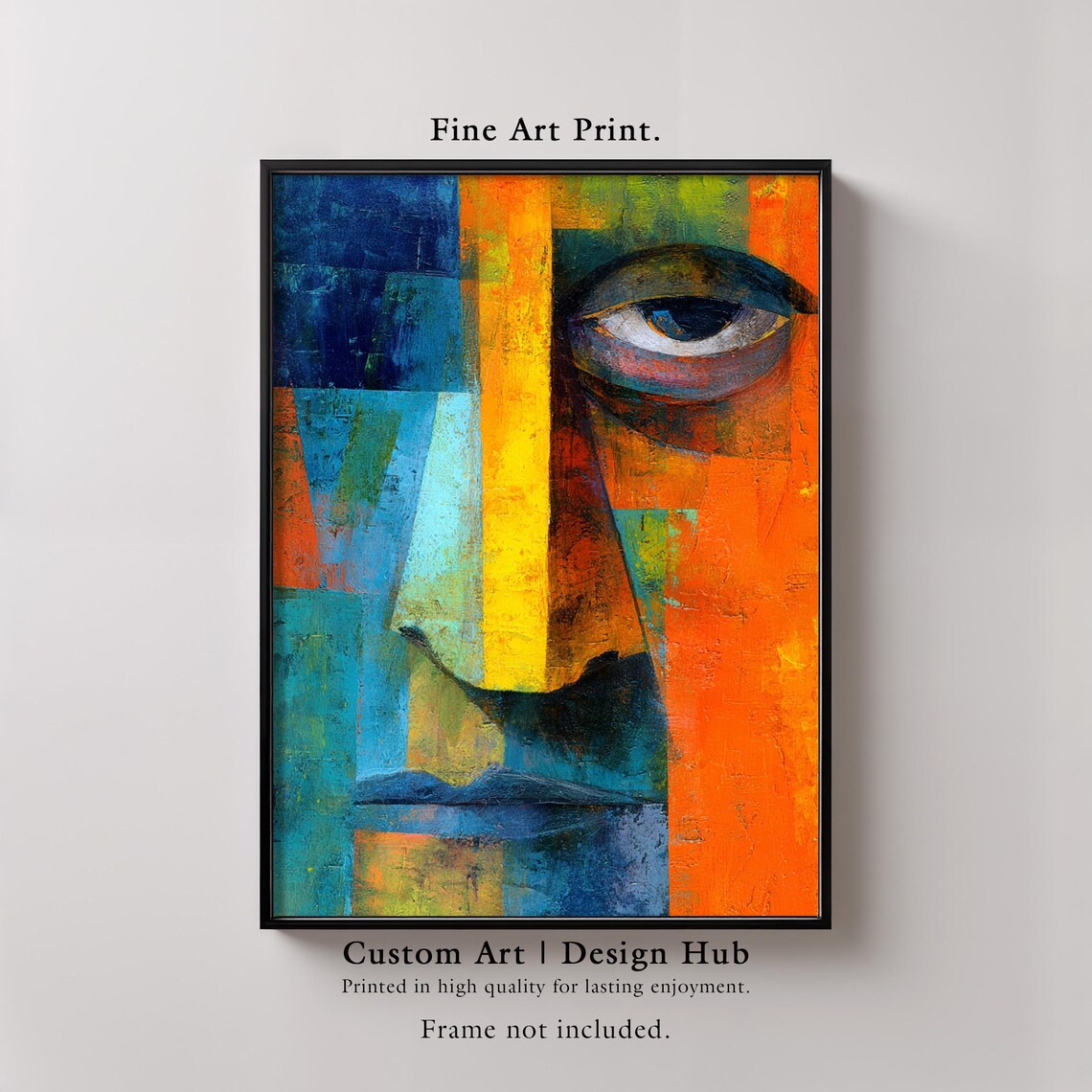 Abstract Face Art Print, Colorful Cubist Portrait