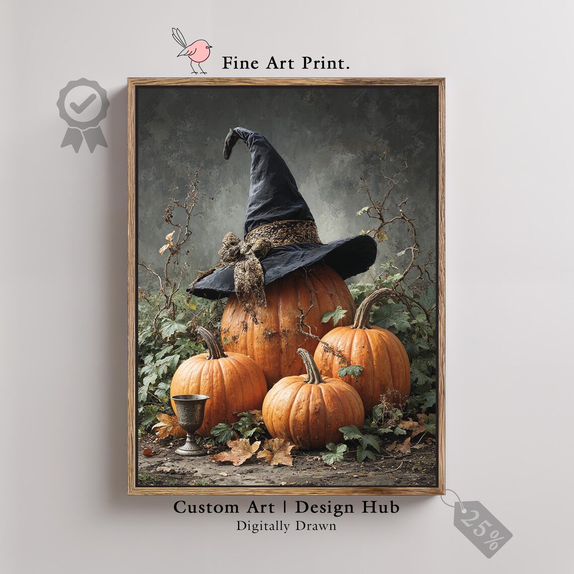 Witch Hat Pumpkin Print Spooky Gothic Halloween Wall Art