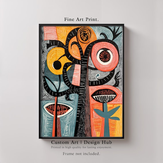 Mid Century Modern Geometric Art Print Retro Minimalist Decor
