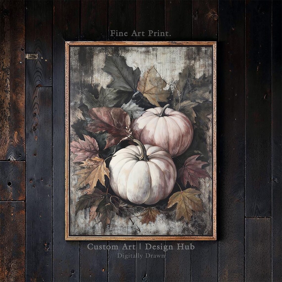 Pumpkin Wall Art Print Rustic Autumn Harvest Painting Farmhouse Fall Decor