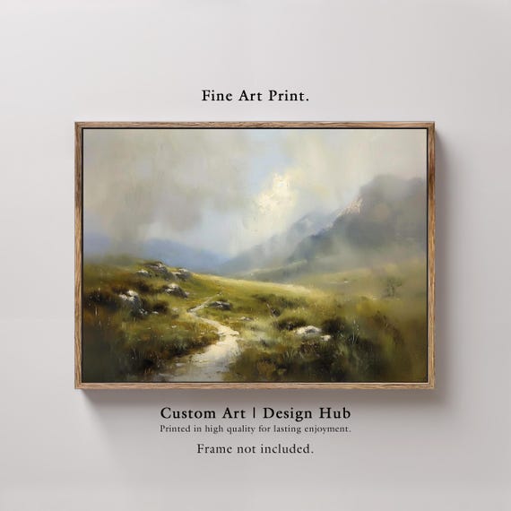 Misty Mountain Valley Art Print Serene Landscape Painting