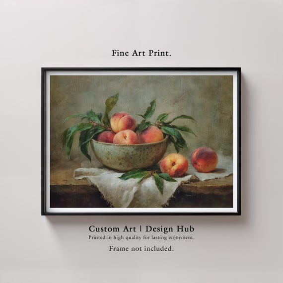 Rustic Peach Still Life Print Vintage Kitchen Wall Art