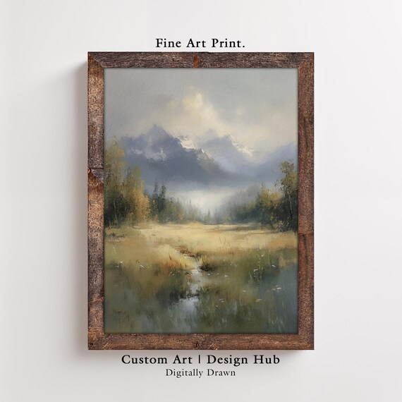 Misty Mountain Valley Stream Serene Nature Tranquil Fine Art Print