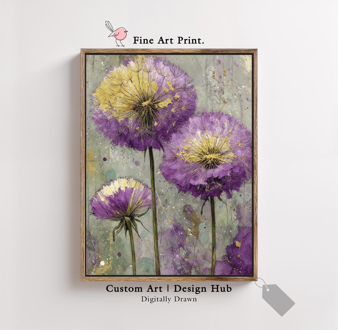 Dreamy Purple Dandelion Seed Heads Watercolor Botanical Print