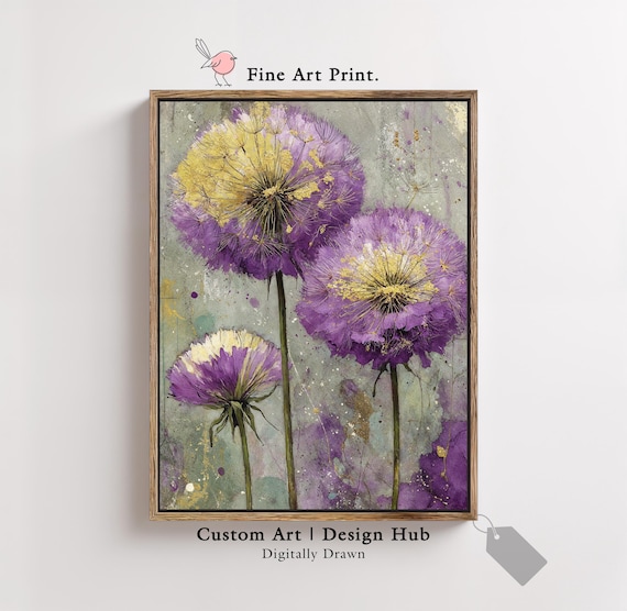 Dreamy Purple Dandelion Seed Heads Watercolor Botanical Print