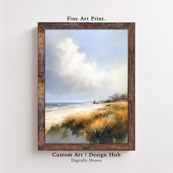Golden Coastal Beach Dunes Serene Tranquil Ocean Seascape Print