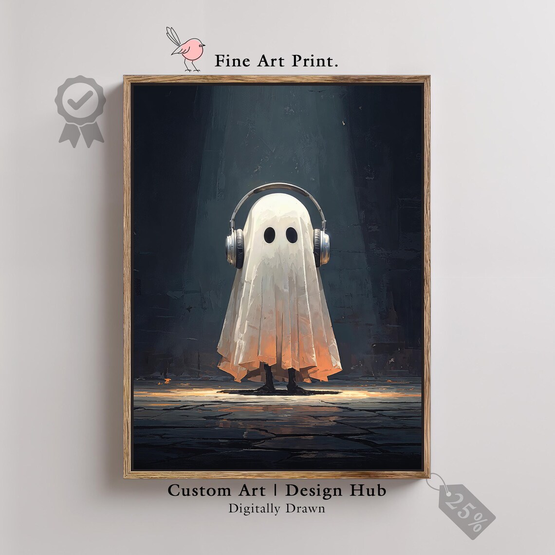 Halloween Art Print Spooky Headphones Gothic Decor